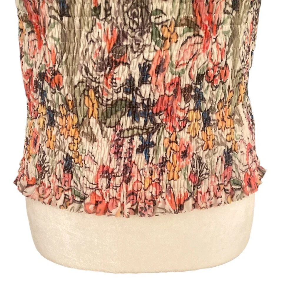Anthropologie Aurelia Smocked Floral Puff Sleeve Cropped Crinkle Top - S - Picture 5 of 14